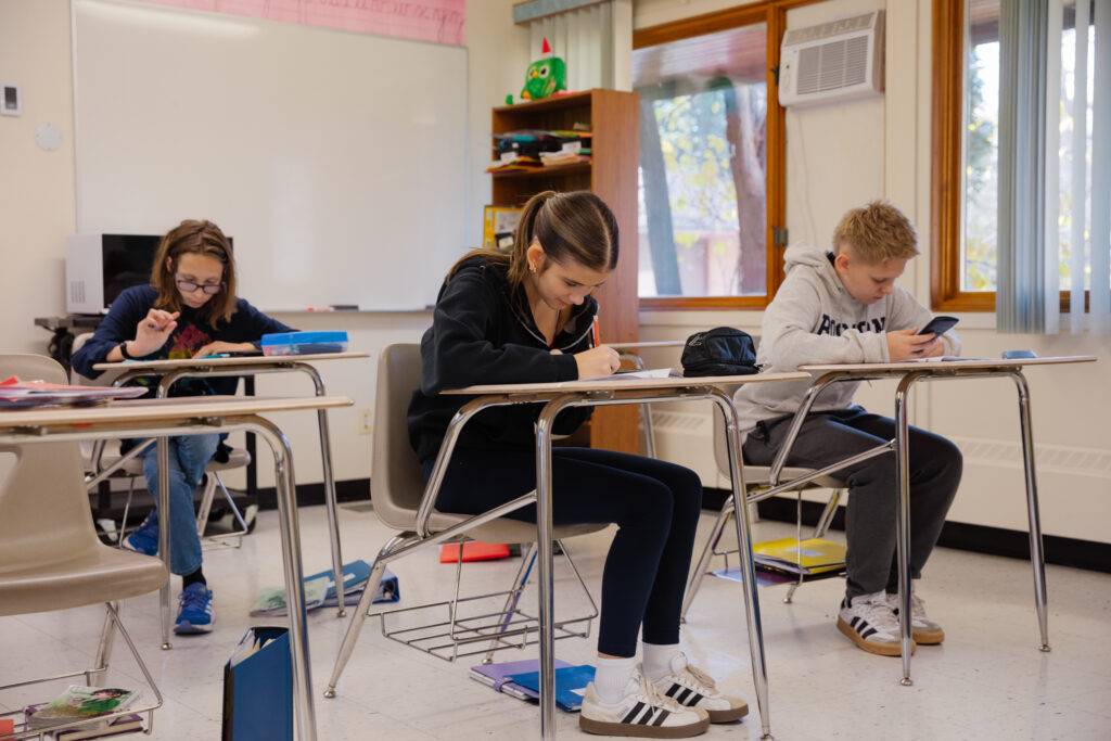 students in a small classroom